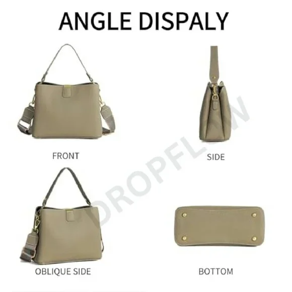 Genuine Leather Bucket Tote Minimalist Chic 3-Way Strap Work Purse Crossbody